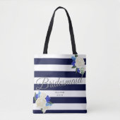 Deep Blue Floral Bridesmaid Toag Tag Tasche (Vorderseite)