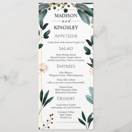 Deep Blue Floral Elegante Hochzeit im Herbst Menükarte