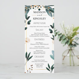 Deep Blue Floral Elegante Hochzeit im Herbst Menükarte