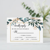 Deep Blue Floral Elegante Hochzeit im Herbst RSVP Karte (Stehend Vorderseite)