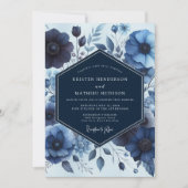 Deep Blue Floral Moody Wedding Einladung (Vorderseite)