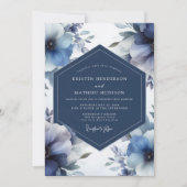 Deep Blue Floral Opulent Wedding Einladung (Vorderseite)