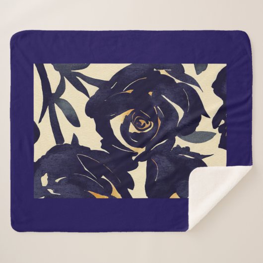 Deep blue floral sherpadecke (Vorderseite (Horizontal))