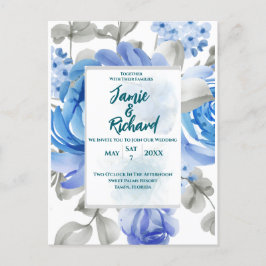 Deep Blue Floral Wedding Einladung Postkarte