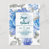 Deep Blue Floral Wedding Einladung Postkarte (Vorderseite)
