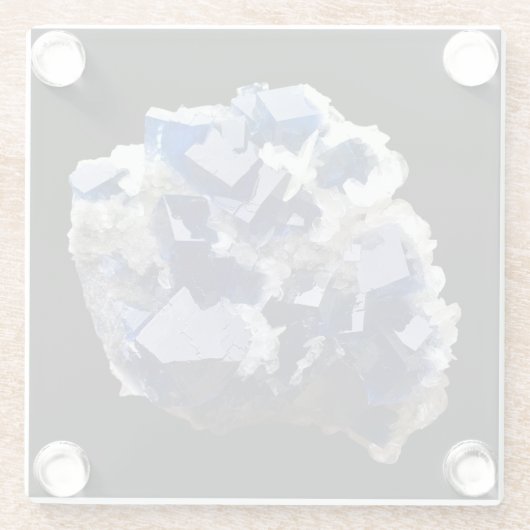 Deep Blue Fluorite Crystal & Flake Calcite Glasuntersetzer (Rückseite)