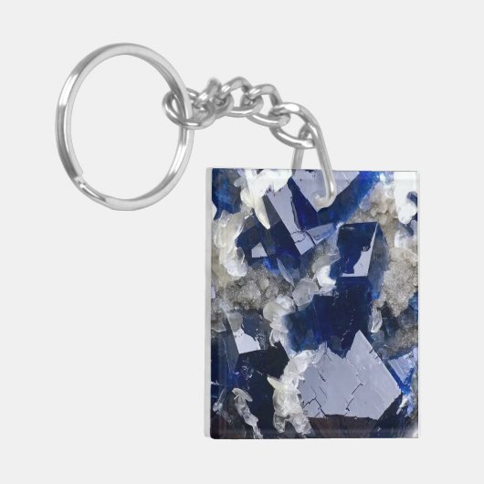 Deep Blue Fluorite Crystal & Flake Calcite Schlüsselanhänger (Vorderseite links)