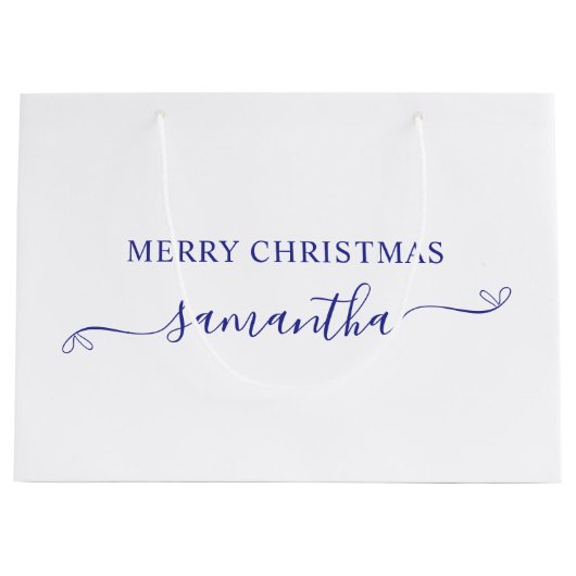 Deep Blue Frohe Weihnachten Niedlich Bow Signature Große Geschenktüte (Vorderseite)