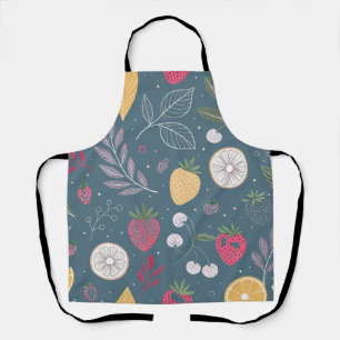 "Deep Blue Fruit Pattern Schürze