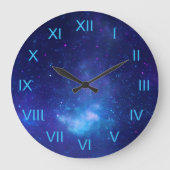 Deep Blue Galactic Center Aqua Roman Numerals Große Wanduhr (Vorderseite)