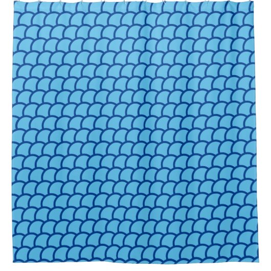 Deep Blue Geometric Scales Pattern Duschvorhang (Vorderseite)