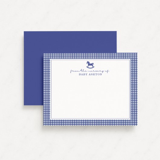 Deep Blue Gingham Boy Kinderzimmer Note Card Ankündigung