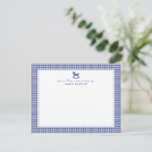 Deep Blue Gingham Boy Kinderzimmer Note Card Ankündigung (Stehend Vorderseite)
