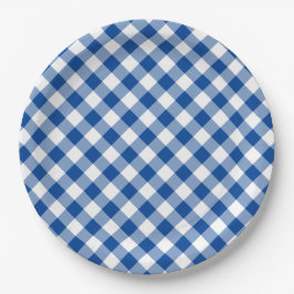 Deep Blue Gingham Country Wedding Pappteller