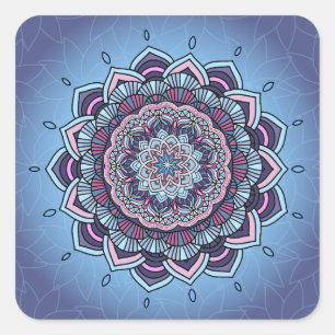 Deep Blue Glow Mandala ID361 Quadratischer Aufkleber