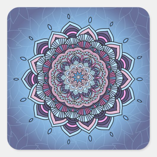 Deep Blue Glow Mandala ID361 Quadratischer Aufkleber (Vorderseite)