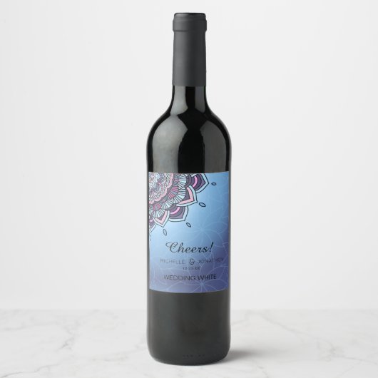 Deep Blue Glow Mandala ID361 Weinetikett (Vorderseite)