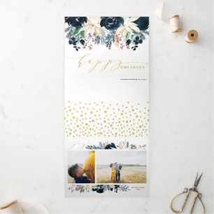 Deep Blue & Gold Freude Weihnachten Foto Weihnacht Dreifach Gefaltete Urlaubskarte