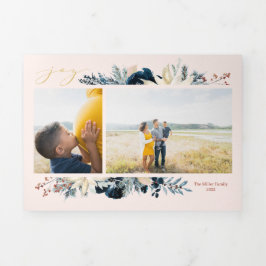 Deep Blue & Gold Freude Weihnachten Foto Weihnacht Dreifach Gefaltete Urlaubskarte