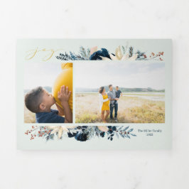 Deep Blue & Gold Freude Weihnachten Foto Weihnacht Dreifach Gefaltete Urlaubskarte