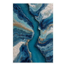Deep Blue Gold Vein Ocean Abstract Poster