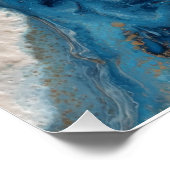 Deep Blue Gold Vein Ocean Abstract Poster (Ecke)