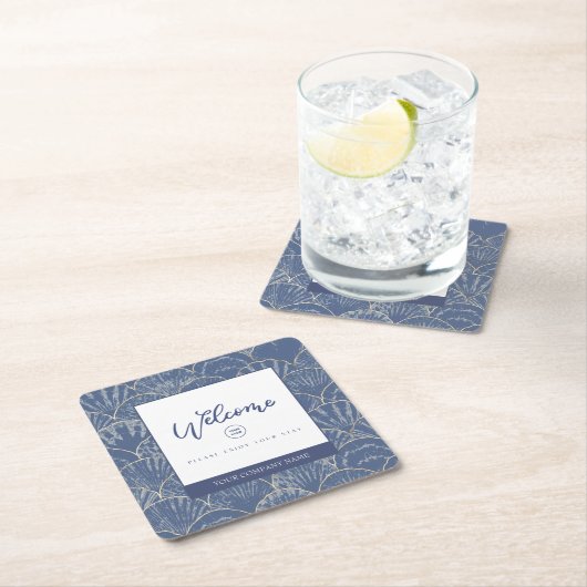 Deep Blue & Gold Watercolor Seashell Rechteckiger Pappuntersetzer (Vor Ort)