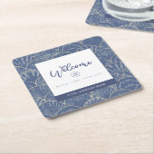 Deep Blue & Gold Watercolor Seashell Rechteckiger Pappuntersetzer (angewinkelt)