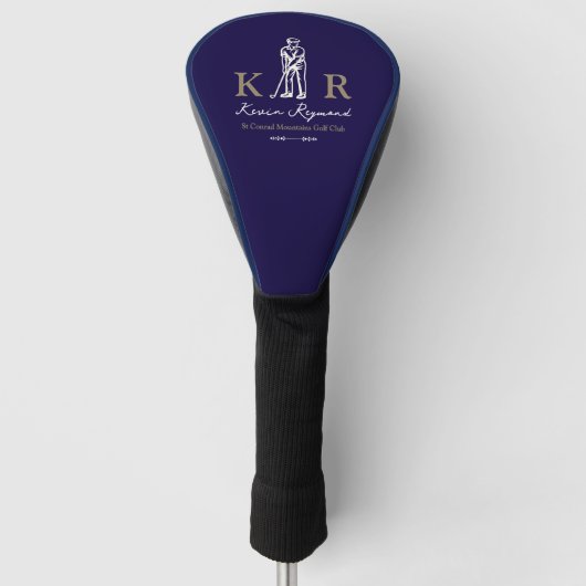 Deep Blue Golfspieler Classic Golfer Monogramm Golf Headcover (Vorderseite)