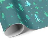 Deep Blue Green Illustrations Weihnachtsmuster Geschenkpapier (Rolleneckpunkt)