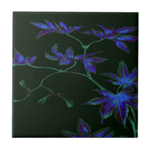 Deep Blue & Green japanische Blume Fliese