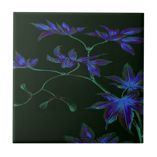 Deep Blue & Green japanische Blume Fliese (Vorderseite)