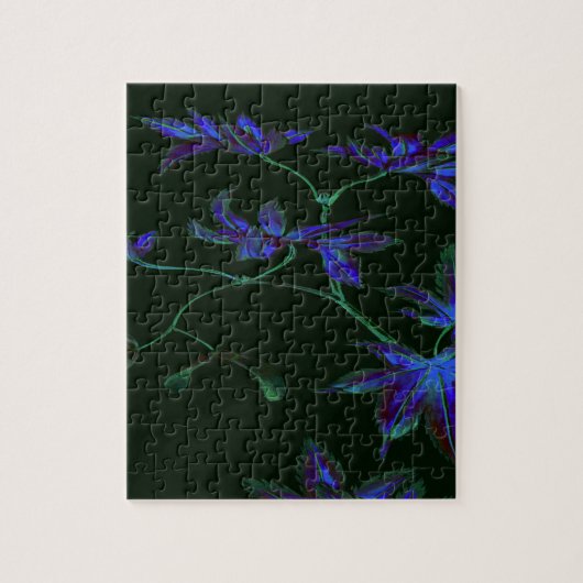 Deep Blue & Green japanische Blume Puzzle (Vertikal)