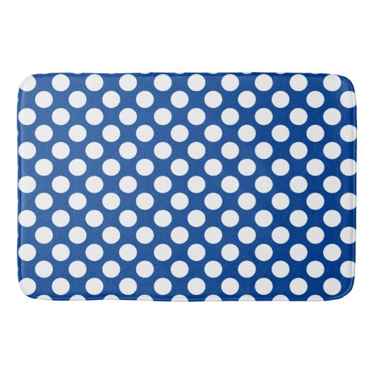 Deep Blue : Grosses weißes Polka Dot Muster Badematte (Vorderseite)