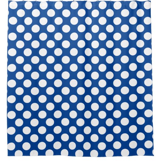 Deep Blue: Grosses weißes Polka Dot Muster Duschvorhang (Vorderseite)