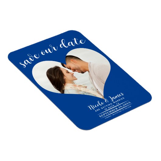 Deep Blue Heart Foto Wedding Save the Date Magnet (Rechte Seite)