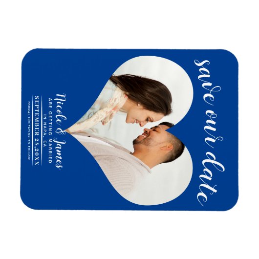 Deep Blue Heart Foto Wedding Save the Date Magnet (Horizontal)