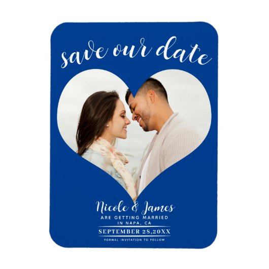 Deep Blue Heart Foto Wedding Save the Date Magnet (Vertikal)