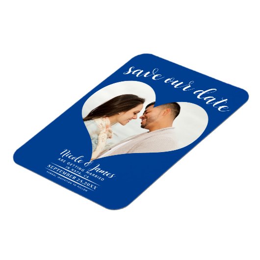 Deep Blue Heart Foto Wedding Save the Date Magnet (Linke Seite)