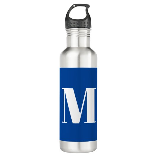 Deep Blue Initial Letter Monogram Modern Stilvoll Edelstahlflasche (Vorderseite)