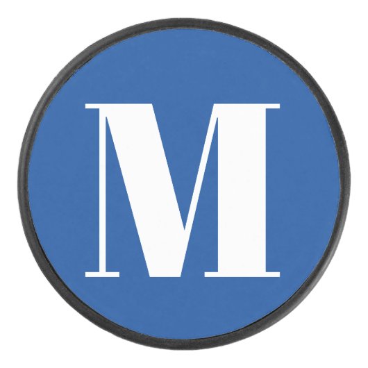 Deep Blue Initial Letter Monogram Modern Stilvoll Eishockey Puck (Vorderseite)