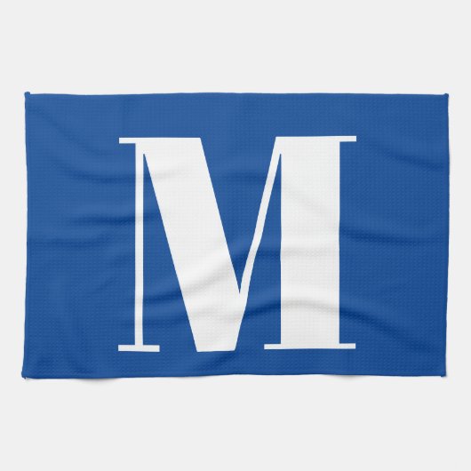 Deep Blue Initial Letter Monogram Modern Stilvoll Geschirrtuch (Horizontal)