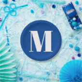 Deep Blue Initial Letter Monogram Modern Stilvoll Pappteller (Party)