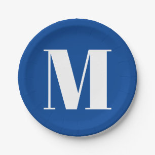 Deep Blue Initial Letter Monogram Modern Stilvoll Pappteller