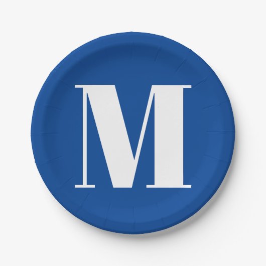 Deep Blue Initial Letter Monogram Modern Stilvoll Pappteller (Vorderseite)