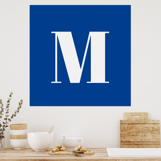 Deep Blue Initial Letter Monogram Modern Stilvoll Poster (Küche)