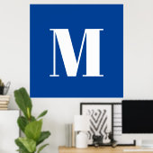 Deep Blue Initial Letter Monogram Modern Stilvoll Poster (Heimbüro)