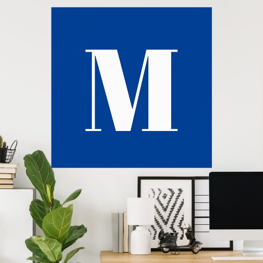 Deep Blue Initial Letter Monogram Modern Stilvoll Poster (Heimbüro)