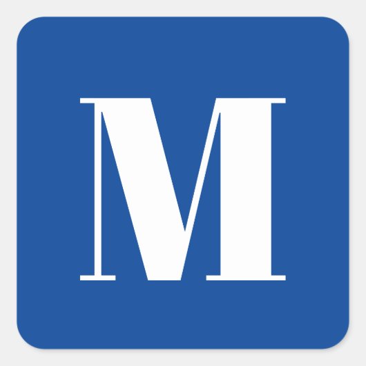 Deep Blue Initial Letter Monogram Modern Stilvoll Quadratischer Aufkleber (Vorderseite)