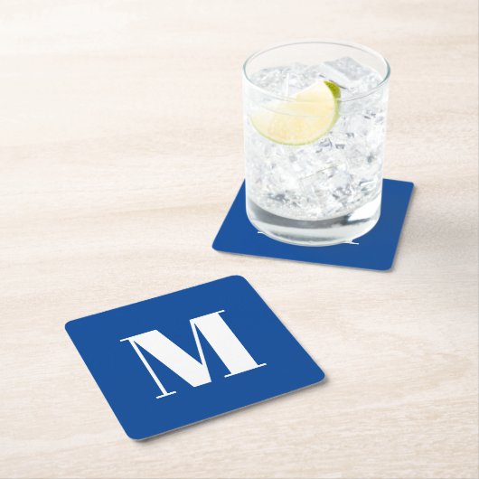 Deep Blue Initial Letter Monogram Modern Stilvoll Rechteckiger Pappuntersetzer (Vor Ort)
